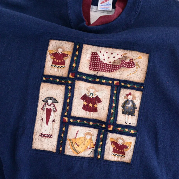 Vintage Jerseys  Navy Maroon Angels Patchwork Crewneck Sweater 2X - Picture 10 of 13